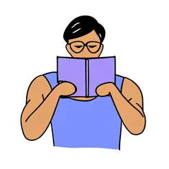 Free book club clipart of a man reading with glasses